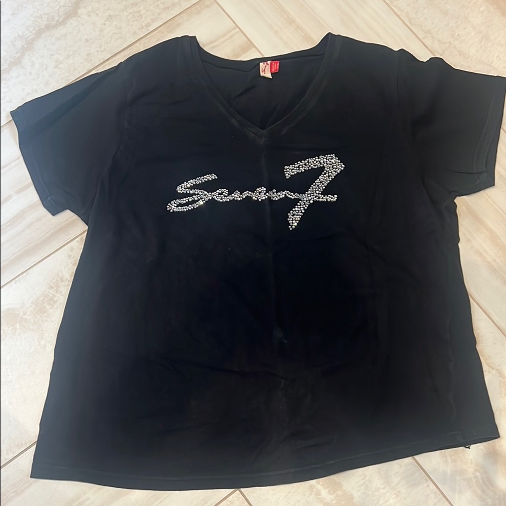 Seven7 Black Short Sleeve T-Shirt with Silver Logo